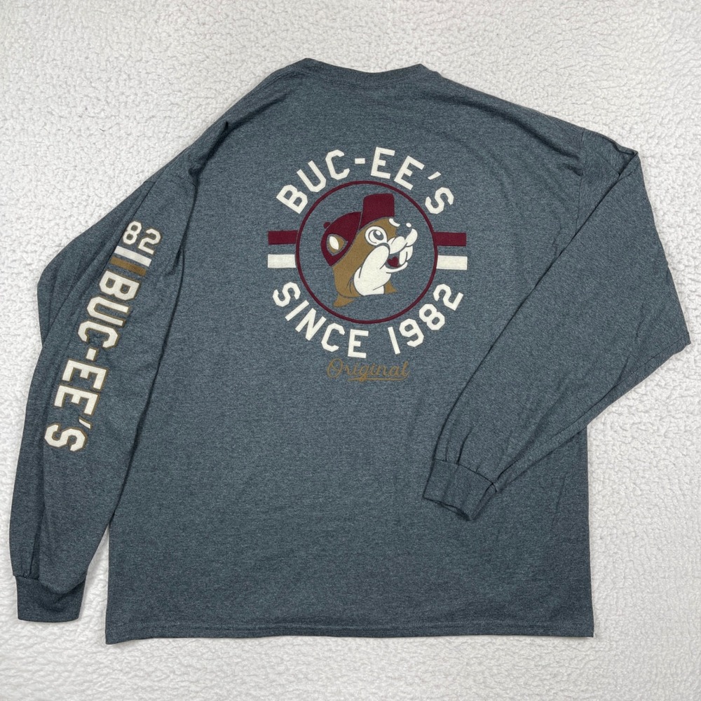 Buc-ee's T-Shirt Mens XXL Gray Long Sleeve 1982 Felt Graphic Texas Souvenir